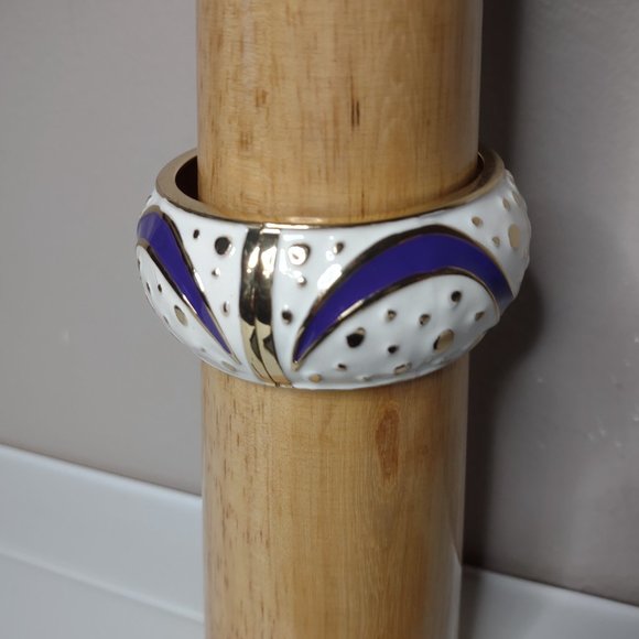 White, Purple, And Gold Tone 7 Inch Hinged Bangle - Picture 11 of 11